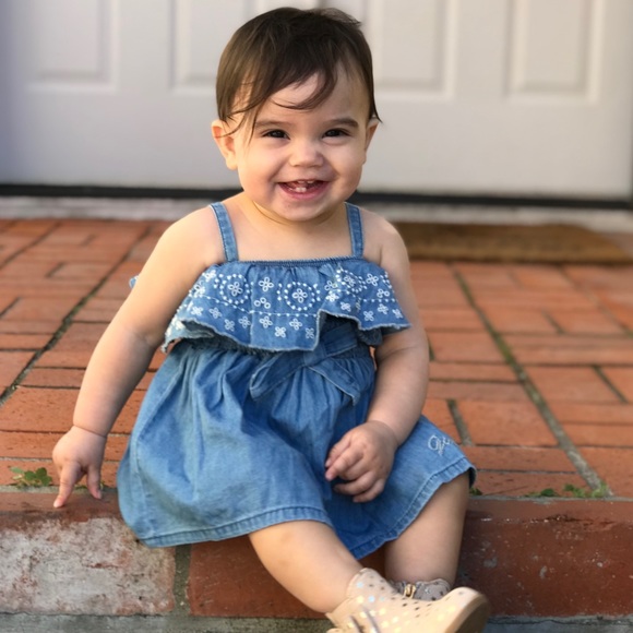 Baby Guess Denim Off The Shoulder Dress 12M - Picture 2 of 6